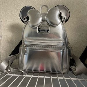 Disney Parks Minnie Mouse Disney100 Platinum Drip Loungefly Mini Backpack